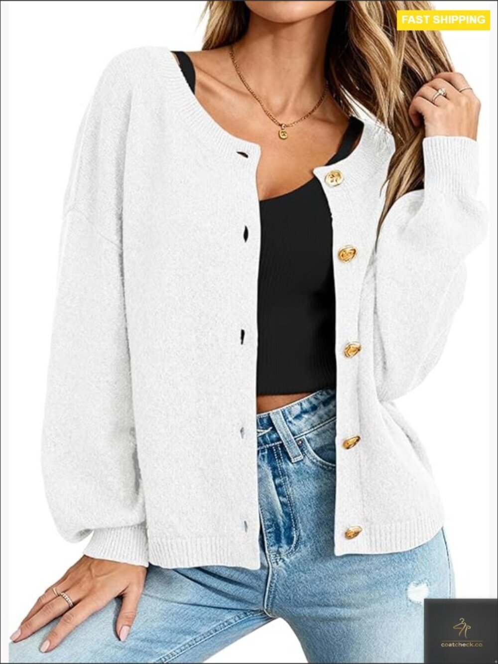 Oversized Cardigan Sweater Women Open Front Gold Button Up Trendy Fall